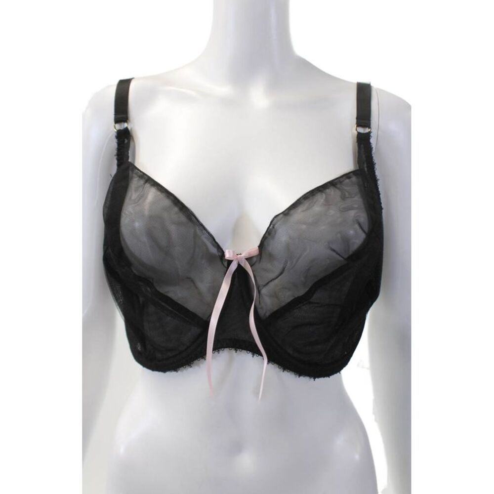 Miss Mandalay Womens Mesh Detail Transparent Balconette Bra Black Size 36GG